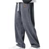 imageMens Baggy Pants Tie Front Drawstring Waist Corduroy Pants Casual Loose Straight Leg Pants TrousersSolid Grey