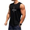 imageMens Crewneck Sleeveless Tank Tops Casual Graphic Vest Top Vintage Summer Tee Shirts StreetwearPure Black