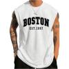 imageMens Crewneck Sleeveless Tank Tops Casual Graphic Vest Top Vintage Summer Tee Shirts StreetwearWhite and Black