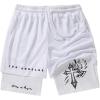 imageMens Graphic Shorts 2 in 1 Drawstring Waist Goth Gym Track Liner Cross Print Bottoms with PocketsWhite