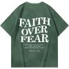 imageMens Graphic Tee Shirt Oversized Drop Shoulder Vintage TShirt Letter Print Streetwear Casual Summer TopsDark Green