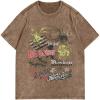 imageMens Graphic Tee Shirt Oversized Drop Shoulder Vintage TShirt Letter Print Streetwear Casual Summer TopsDark Khaki