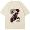 imageMens Graphic Tees Floral Print Short Sleeve Crew Neck Vintage Tee Shirt Casual Summer Tee TopsApricot Graphic