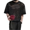 imageMens Sheer Mesh Tee Shirt Striped Short Sleeve Crewneck See Through T Shirt Summer Tee TopsBlack