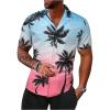 imageMens Short Sleeve Button Down Shirts Hawaiian Tropical Collared Beach Vacation Casual Dress ShirtsBlue and Pink