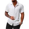 imageMens Short Sleeve Button Down Shirts Hawaiian Tropical Collared Beach Vacation Casual Dress ShirtsWhite