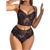 imageWomens 2 Piece Lace Bowknot Lingerie Sets Underwire Longline Bra Bustier and High Waisted Panty SetBlack
