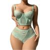 imageWomens 2 Piece Lace Bowknot Lingerie Sets Underwire Longline Bra Bustier and High Waisted Panty SetMint Green