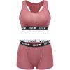 imageWomens 2 Piece Letter Print Lingerie Set Sleeveless Scoop Neck Sports Bras and Boyshorts SetDusty Pink