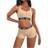 imageWomens 2 Piece Letter Print Lingerie Set Sleeveless Scoop Neck Sports Bras and Boyshorts SetKhaki