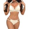 imageWomens 2 Piece Lingerie Set Seamless Contrast Mesh Bralettes and No Show Thongs Underwear SetApricot