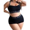 imageWomens Plus Size 2 Piece Lingerie Sets Letter Print Seamless Wireless Bra and Boyshorts SetBlack