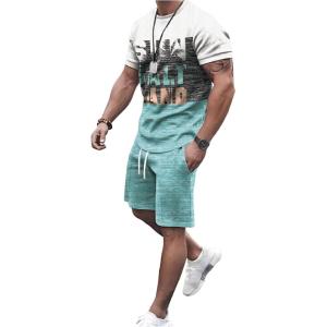 imageMens 2 Piece Summer Outfits Ombre Short Sleeve T Shirts Tops Drawstring Waist Track Shorts SetCadet Blue