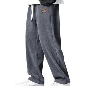 imageMens Baggy Pants Tie Front Drawstring Waist Corduroy Pants Casual Loose Straight Leg Pants TrousersSolid Grey