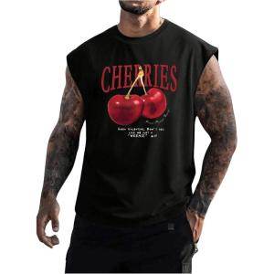 imageMens Crewneck Sleeveless Tank Tops Casual Graphic Vest Top Vintage Summer Tee Shirts StreetwearBlack