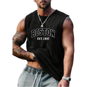 imageMens Crewneck Sleeveless Tank Tops Casual Graphic Vest Top Vintage Summer Tee Shirts StreetwearBlack and White