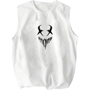 imageMens Crewneck Sleeveless Tank Tops Casual Graphic Vest Top Vintage Summer Tee Shirts StreetwearLight White