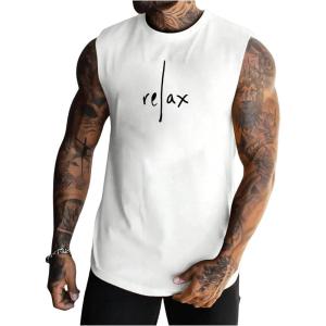 imageMens Crewneck Sleeveless Tank Tops Casual Graphic Vest Top Vintage Summer Tee Shirts StreetwearMix White