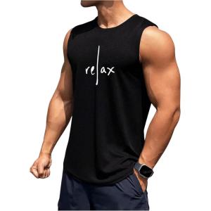 imageMens Crewneck Sleeveless Tank Tops Casual Graphic Vest Top Vintage Summer Tee Shirts StreetwearPure Black