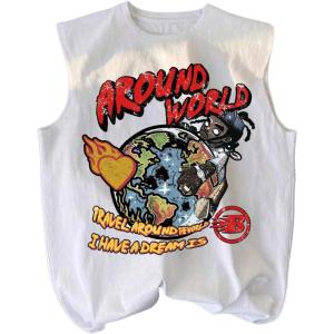 imageMens Crewneck Sleeveless Tank Tops Casual Graphic Vest Top Vintage Summer Tee Shirts StreetwearWhite Graphic