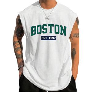 imageMens Crewneck Sleeveless Tank Tops Casual Graphic Vest Top Vintage Summer Tee Shirts StreetwearWhite and Green
