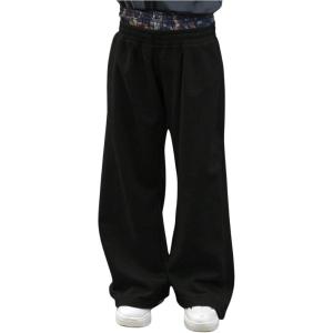 imageMens Elastic Double Waist Patchwork Sweatpants Wide Leg Baggy Track Pants Vintage StreetwearBlack