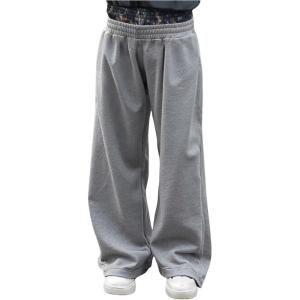 imageMens Elastic Double Waist Patchwork Sweatpants Wide Leg Baggy Track Pants Vintage StreetwearGrey