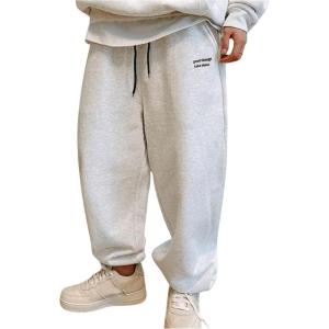 imageMens Graphic Letter Print Sweatpants Drawstring Waist Tie Front Workout Pants Jogger Pants with PocketLight Grey