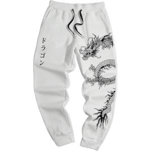 imageMens Graphic Letter Print Sweatpants Drawstring Waist Tie Front Workout Pants Jogger Pants with PocketPure White