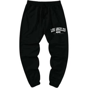 imageMens Graphic Letter Print Sweatpants Drawstring Waist Tie Front Workout Pants Jogger Pants with PocketSolid Black