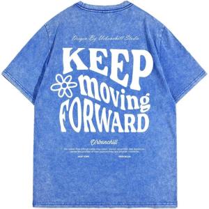 imageMens Graphic Tee Shirt Oversized Drop Shoulder Vintage TShirt Letter Print Streetwear Casual Summer TopsDeep Blue