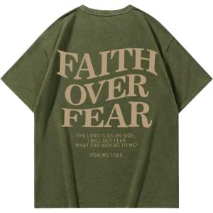 imageMens Graphic Tee Shirt Oversized Drop Shoulder Vintage TShirt Letter Print Streetwear Casual Summer TopsGreen