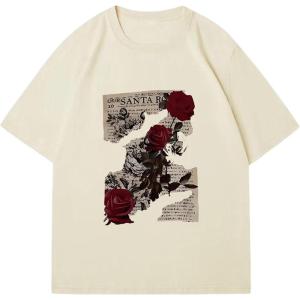 imageMens Graphic Tees Floral Print Short Sleeve Crew Neck Vintage Tee Shirt Casual Summer Tee TopsApricot Graphic