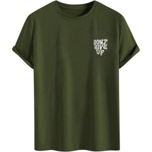 imageMens Graphic Tees Floral Print Short Sleeve Crew Neck Vintage Tee Shirt Casual Summer Tee TopsGreen White Letter