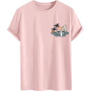 imageMens Graphic Tees Floral Print Short Sleeve Crew Neck Vintage Tee Shirt Casual Summer Tee TopsLight Pink