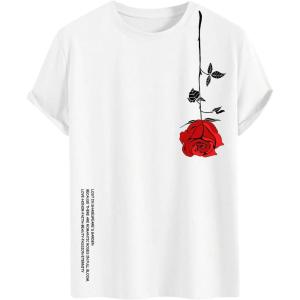 imageMens Graphic Tees Floral Print Short Sleeve Crew Neck Vintage Tee Shirt Casual Summer Tee TopsWhite