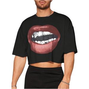 imageMens Graphic Tees Short Sleeve Crew Neck Drop Shoulder Cropped T Shirt Summer Funny Tee ShirtsRed