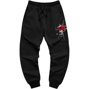 imageMens Jogger Sweatpants Letter Graphic Drawstring Waist Casual Gym Workout Athletic Jogger PantsBlack and Red