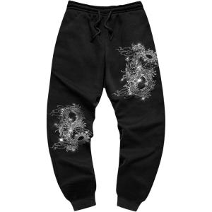 imageMens Jogger Sweatpants Letter Graphic Drawstring Waist Casual Gym Workout Athletic Jogger PantsDeep Black