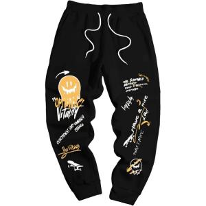 imageMens Jogger Sweatpants Letter Graphic Drawstring Waist Casual Gym Workout Athletic Jogger PantsPure Black