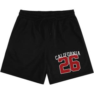 imageMens Letter Graphic Shorts Elastic High Waisted Straight Leg Street Track Shorts with PocketsBlack With Red