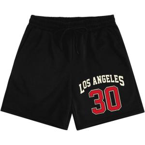 imageMens Letter Graphic Shorts Elastic High Waisted Straight Leg Street Track Shorts with PocketsBlack and Red