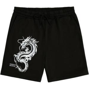 imageMens Letter Graphic Shorts Elastic High Waisted Straight Leg Street Track Shorts with PocketsDragon Black