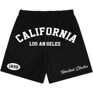 imageMens Letter Graphic Shorts Elastic High Waisted Straight Leg Street Track Shorts with PocketsLetter Black