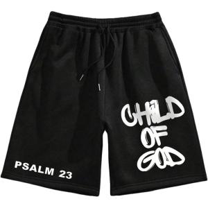 imageMens Letter Graphic Shorts Elastic High Waisted Straight Leg Street Track Shorts with PocketsLetter Print Black