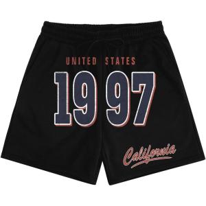 imageMens Letter Graphic Shorts Elastic High Waisted Straight Leg Street Track Shorts with PocketsNumber Black