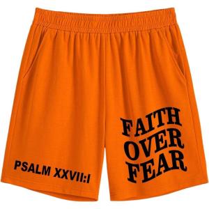 imageMens Letter Graphic Shorts Elastic High Waisted Straight Leg Street Track Shorts with PocketsOrange