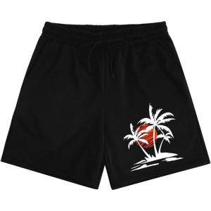 imageMens Letter Graphic Shorts Elastic High Waisted Straight Leg Street Track Shorts with PocketsTree Black
