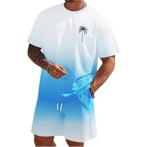 imageMens Short Sets 2 Piece Outfits Tropical Graphic Tees and Shorts Sets Beach Vacation OutfitsBlue White