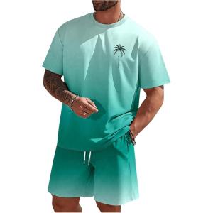 imageMens Short Sets 2 Piece Outfits Tropical Graphic Tees and Shorts Sets Beach Vacation OutfitsDeep Green